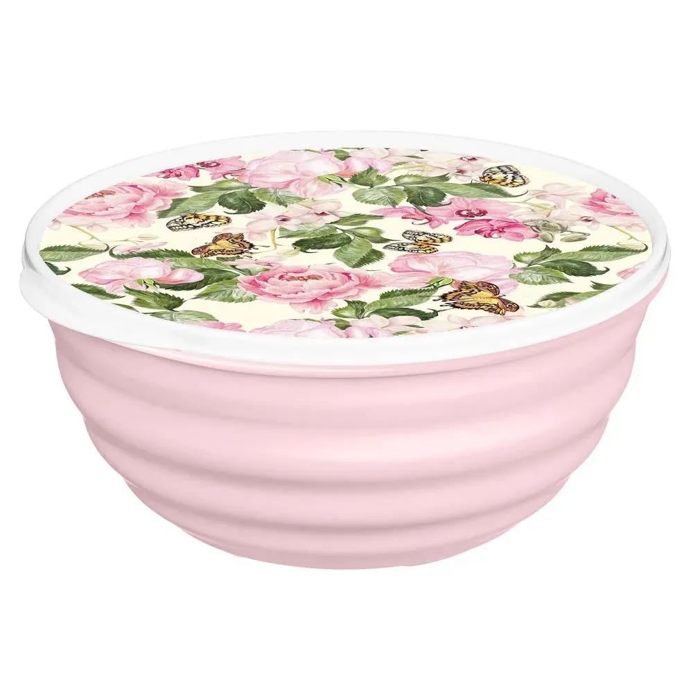 Миска "Латина" 3,2л с крышкой с декором "Розовый сад" (микс)