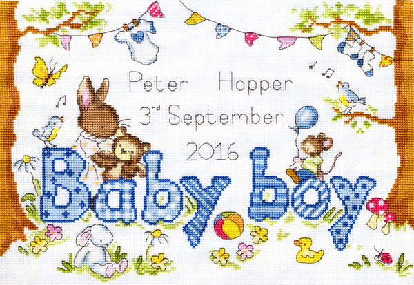 Набор для вышивания нитками Bothy Threads, Bunny Love – Boy (Любимый крольчонок), 32х21 см