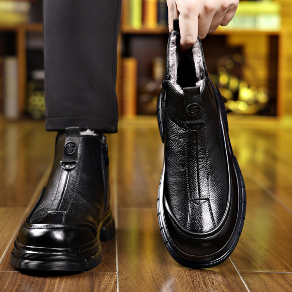 CHENGSHILUOTUO Top Grain Cow Leather Elderly Insulated Shoes Men"s