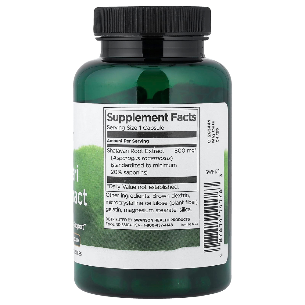 Swanson Vitamins, экстракт корня шатавари, стандартизованный, 500 мг, 120 капсул