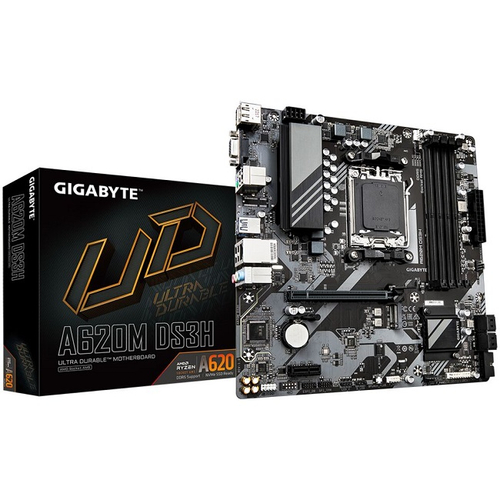 Материнская плата GIGABYTE A620M DS3H 2.0 (AM5/AMD A620/2xDDR5/2xPCI-Ex16/M.2/SB7.1/GLAN/DisplayPort/HDMI/VGA/mATX)