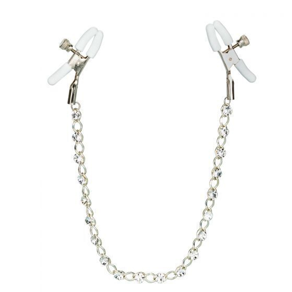 Зажимы на соски с серебристой цепочкой и кристаллами Crystal Chain Nipple Clamps (Цвет: серебристый)