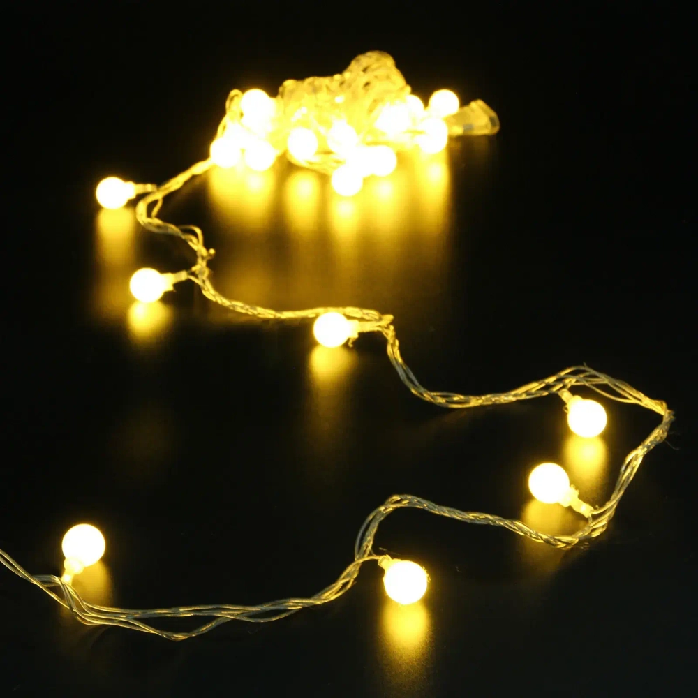 Гирлянда для дома 4м 30 ламп LED с насадками ШАРЫ 1,6 см, прозрачн. пров. 8 реж, IP-20 Теплый белый (возможность соединения) (ПЕРВАЯ ЦЕНА)