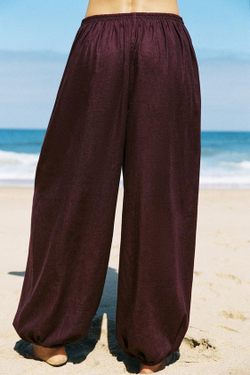 ZARA БРЮКИ-ШАРОВАРЫ ИЗ ЛЬНА, БАКЛАЖАНОВЫЙ