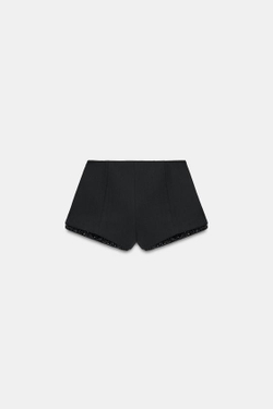 ZARA ШОРТЫ С ВЫСОКОЙ ПОСАДКОЙ И БУСИНАМИ, ЧЕРНЫЙ