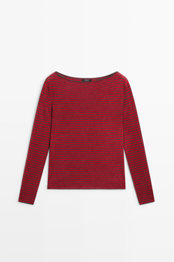 Massimo Dutti Вязаный свитер в полоску из шерстяной смеси, красный