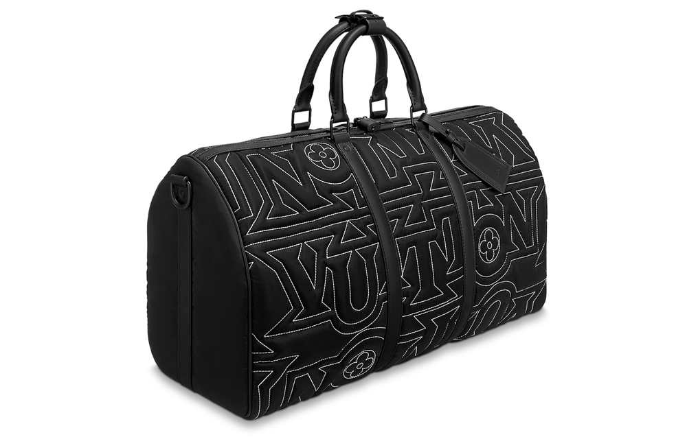 LOUIS VUITTON Keepall Cow Leather Trim Shoulder Bag, Crossbody Bag, Handbag, Travel Bag Men"s Black