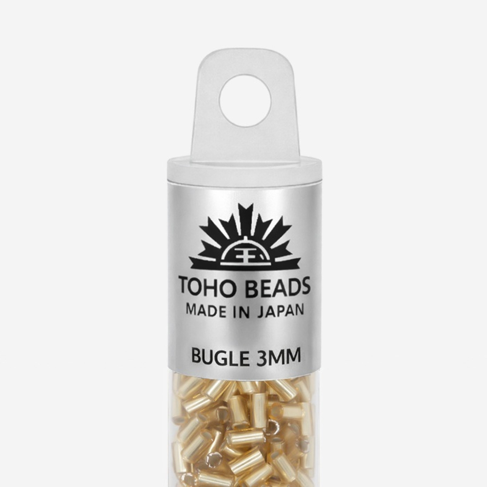 Японский бисер TOHO Bugle (стеклярус) 3mm (№22F), с внутренним серебрением, прозрачный матовый
