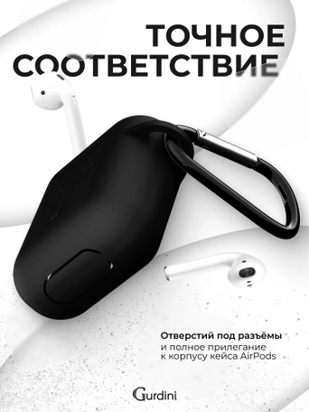 Чехол для Airpods 1/2 Gurdini прорезиненный soft touch Черный