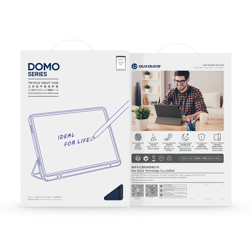 Чехол книжка синего цвета для планшета Samsung Galaxy Tab S11, серия Domo Series (с держателем для S Pen и функцией автоматического перехода в спящий режим) от Dux Ducis