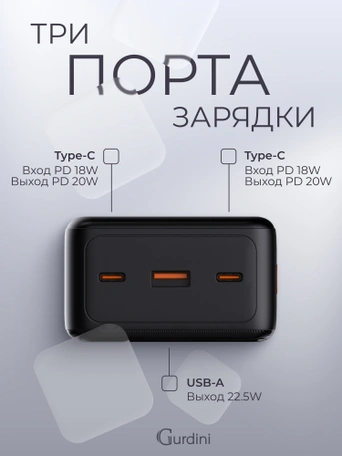 Дополнительный аккумулятор Gurdini LCD Series 22.5W GPLCD-300B 30000 mAh Черный