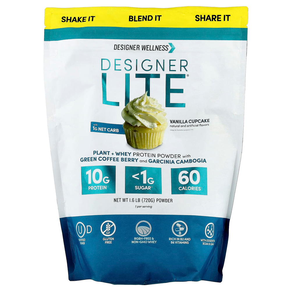 Designer Wellness, Designer Lite®, порошок из растительного и сывороточного протеина, со вкусом ванильного кекса, 720 г (1,6 фунта)