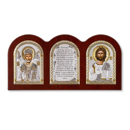 Триптих, Спаситель, Николай, Молитва, икона, красное дерево 320х160