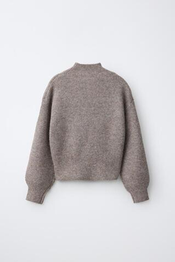 ZARA ТРИКОТАЖНЫЙ СВИТЕР С ВОРОТНИКОМ-СТОЙКОЙ, СЕРОВАТО-КОРИЧНЕВЫЙ