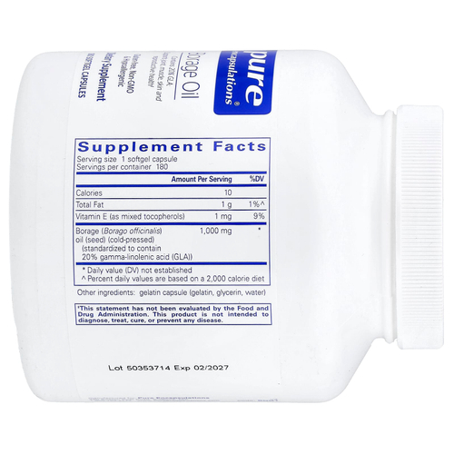 Pure Encapsulations, Borage Oil, 180 Softgel Capsules