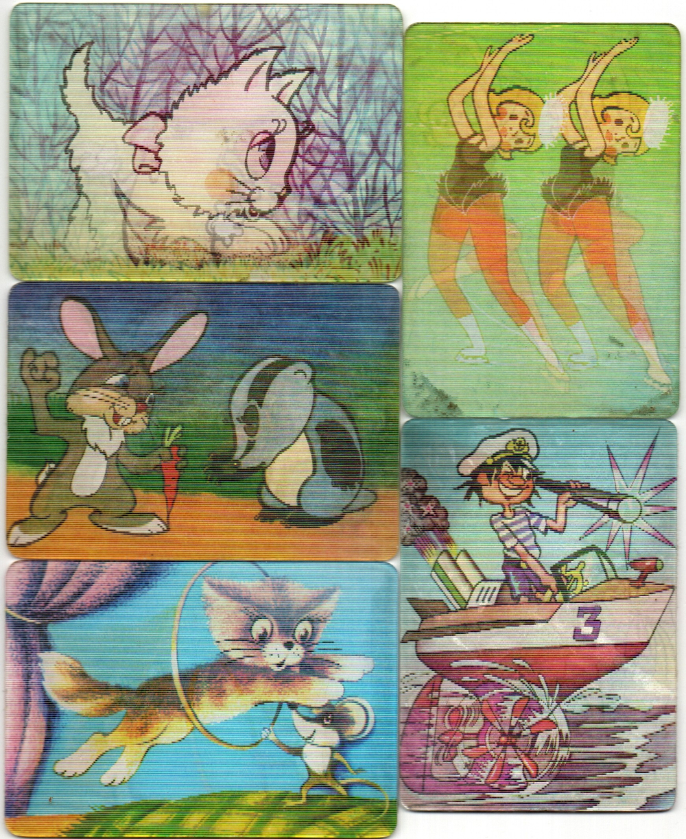 № 130 Набор из 5 переливных (стерео) Календариков . Мультфильмы СССР 1986 год.
