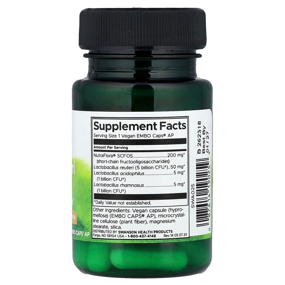 Swanson Vitamins, L. Reuteri Plus, лактобактерии реутери, 30 веганских капсул EMBO Caps® AP