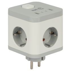 Разветвитель электрический ЭРА CUBE-3es-USB-W на 3 розетки с заземлением и выключателем + 4 USBA+C со шторками 16А белый | Тройники