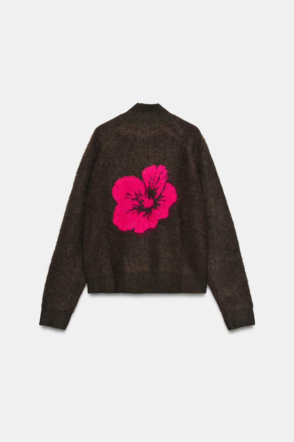 ZARA СВИТЕР С ЦВЕТОЧНЫМ УЗОРОМ, КОРИЧНЕВЫЙ