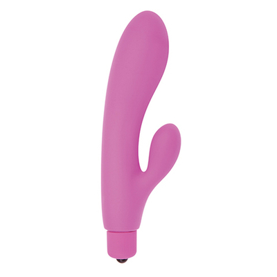 Розовый вибратор с клиторальным пальчиком TINY RABBIT SILICONE - 15 см. (Цвет: розовый)