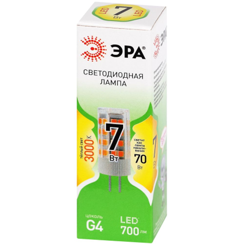 Лампа светодиодная ЭРА GREEN LINE LED G4-JC-7W-830-12V GL 7Вт капсула 12В теплый белый свет G4 | Лампы cветодиодные Капсульные (G4, G9)