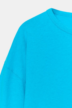 ZARA ФУТБОЛКА ИЗ ХЛОПКА И ЛЬНА, СИНИЙ ЭЛЕКТРИК