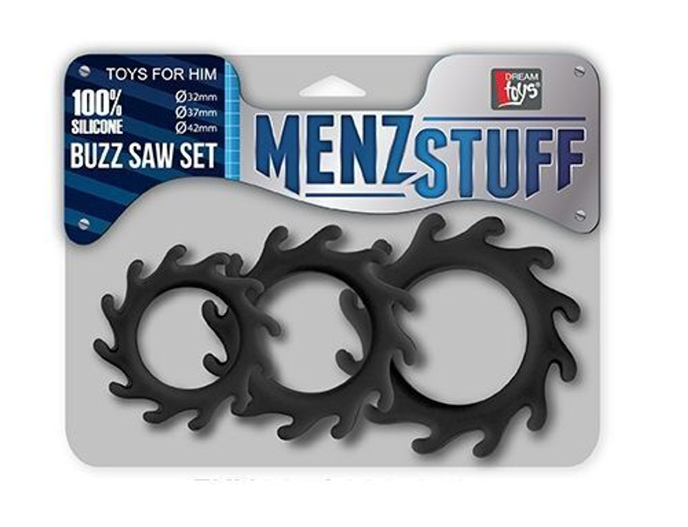 Набор из 3 эрекционных колец MENZSTUFF BUZZ SAW COCK RING SET (Цвет: черный)