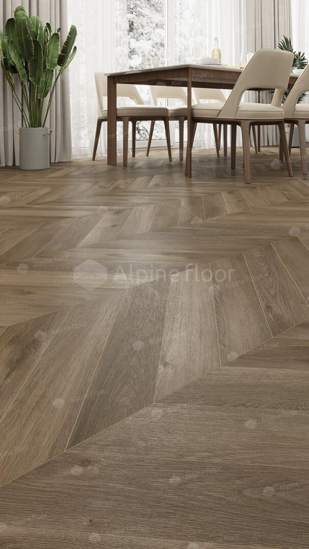 Каменно-полимерная напольная плитка Alpine Floor Шеврон (Chevron) Дуб Насыщенный ЭКО 18-4