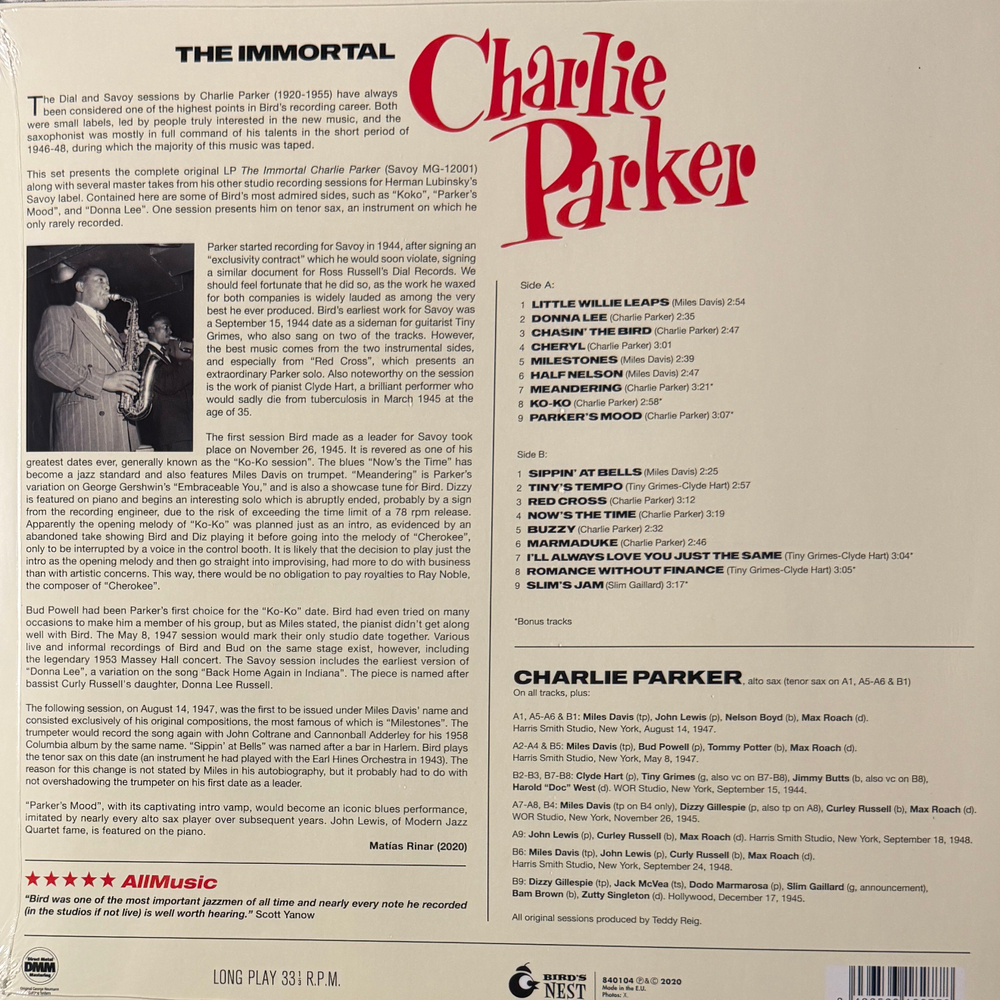 Виниловая пластинка Charlie Parker ‎– The Immortal LP Green