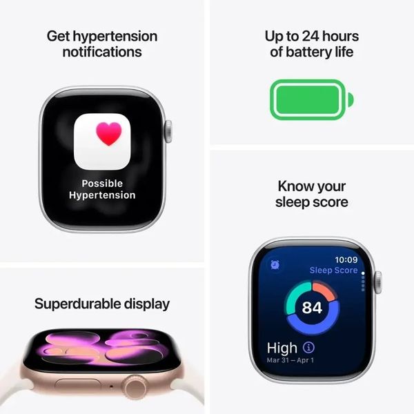 Умные часы Apple Watch Series 11 46 мм из алюминия цвета «чёрный глянец», нейлоновый браслет синего цвета