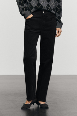 Massimo Dutti Брюки из микровельвета кроя slim straight со средней посадкой, черный