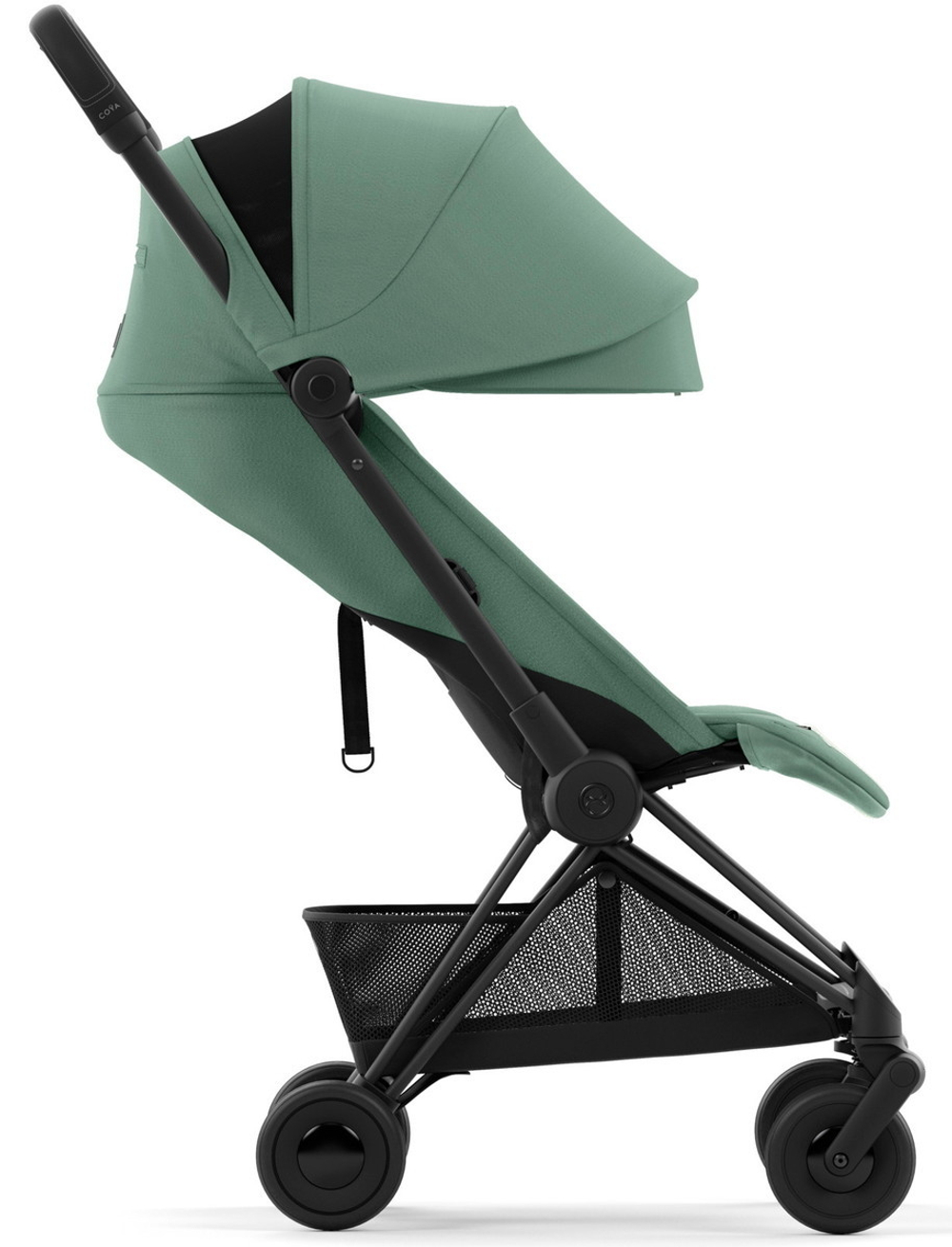 Коляска Cybex Coya Matt Black Frame Cloud G i-Size Almond Beige Plus Leaf Green с дождевиком и бампером