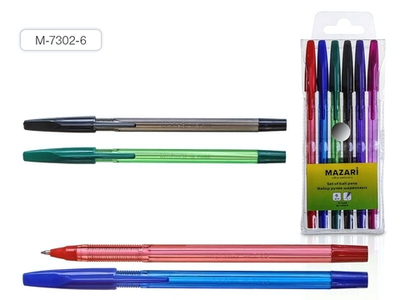 Набор ручек шарик. 0.7мм. 6цв. "Stylus" корпус полупрозрачн.цветной, смен.стержень 140мм. ПВХ-упаков