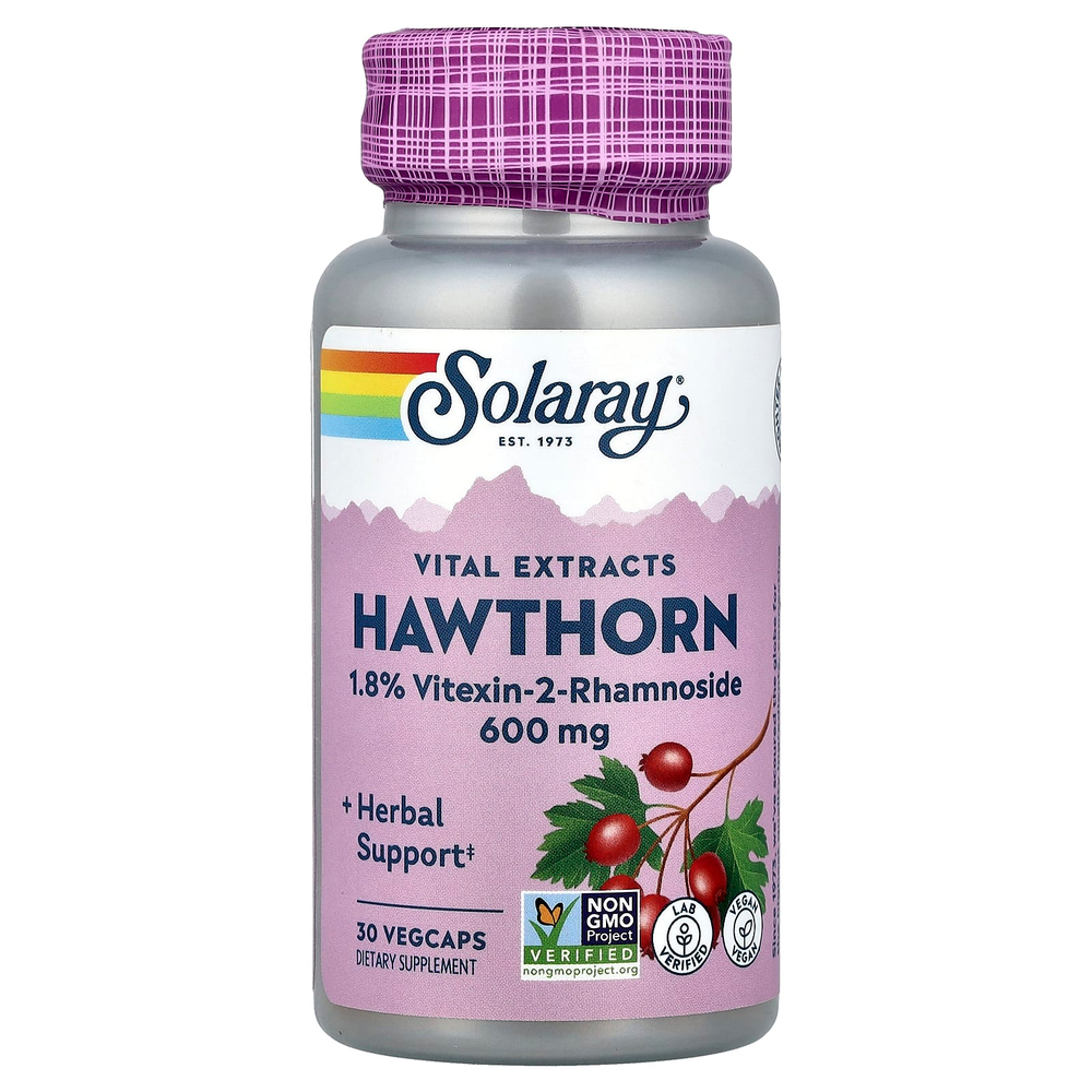 Solaray, Vital Extracts, боярышник, 30 растительных капсул