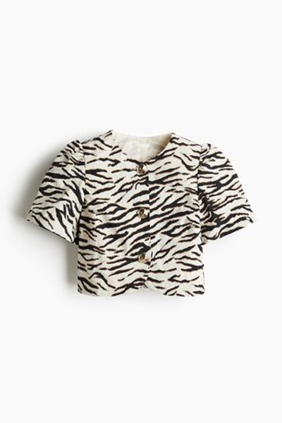 Укороченная блузка с объёмными рукавами и принтом зебра - H&M
