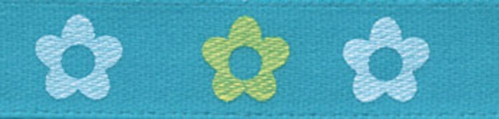 Лента атласная с рисунком 10.0 мм / 22.8±1 метра, F13/047 цветочки/лазурный, Gamma ALP-102