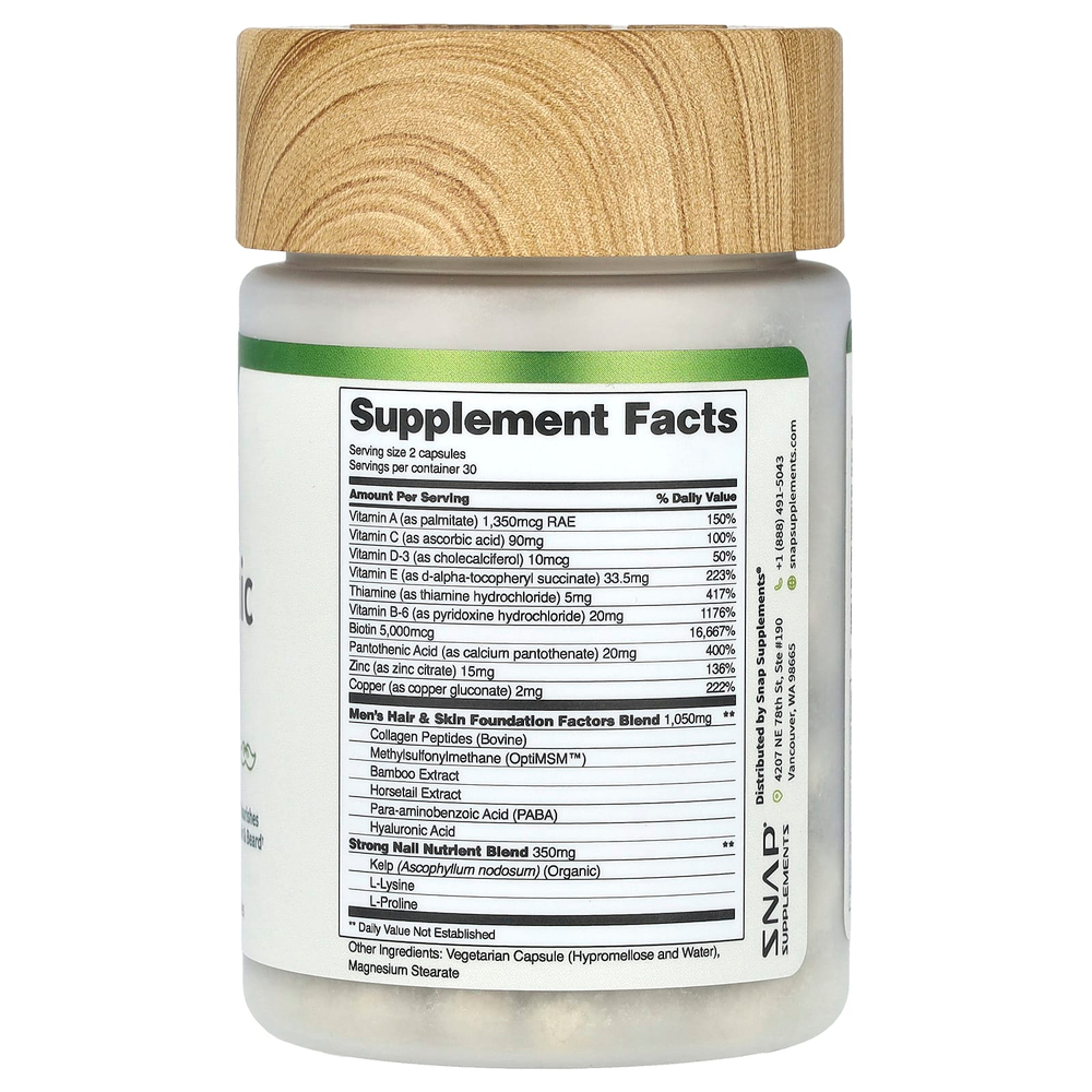 Snap Supplements, Тоник для мужчин, для волос и бороды, 60 капсул