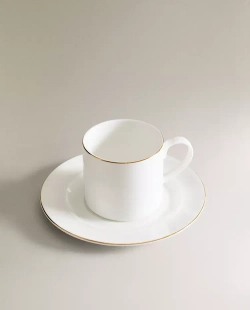 ZARA HOME ФАРФОРОВАЯ КРУЖКА И БЛЮДЦЕ, ЗОЛОТОЙ