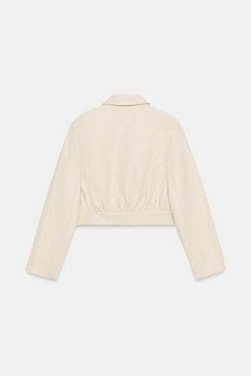 ZARA УКОРОЧЕННАЯ РУБАШКА С ЭФФЕКТОМ КОЖИ И ПОДПЛЕЧНИКАМИ, ЭКРЮ