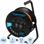 Удлинитель Topfort ПВС 3х1,5кв.мм, 30м на пласт.катушке, 4 роз. с/з, IP44