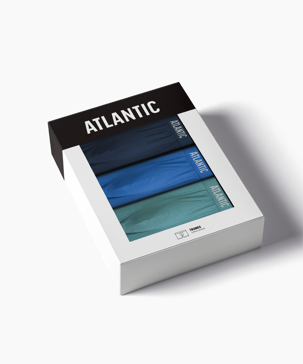 Мужские трусы шорты Atlantic, набор из 3 шт., хлопок, голубые + темно-голубые + светло-зеленые, 3MH-011
