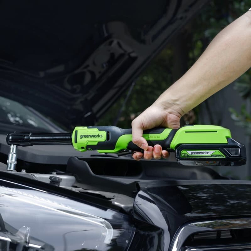 Гайковерт-трещотка Greenworks GD24RWX удлиненная, 24V, бесщеточная, 1/2", 80Нм, редуктор 170 мм, без АКБ и ЗУ (3803907)