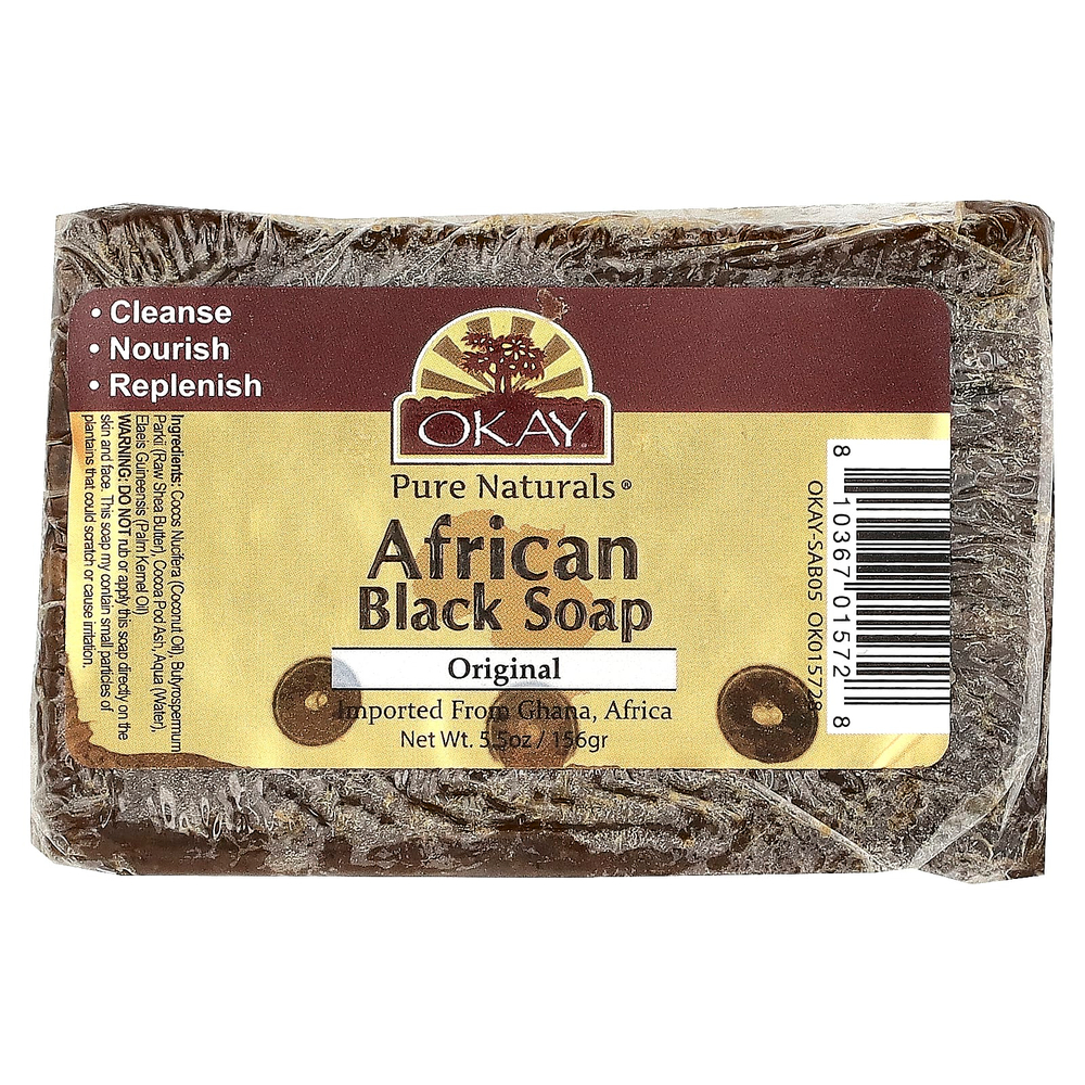 Okay Pure Naturals, Африканское чёрное мыло, классическое, 156 г