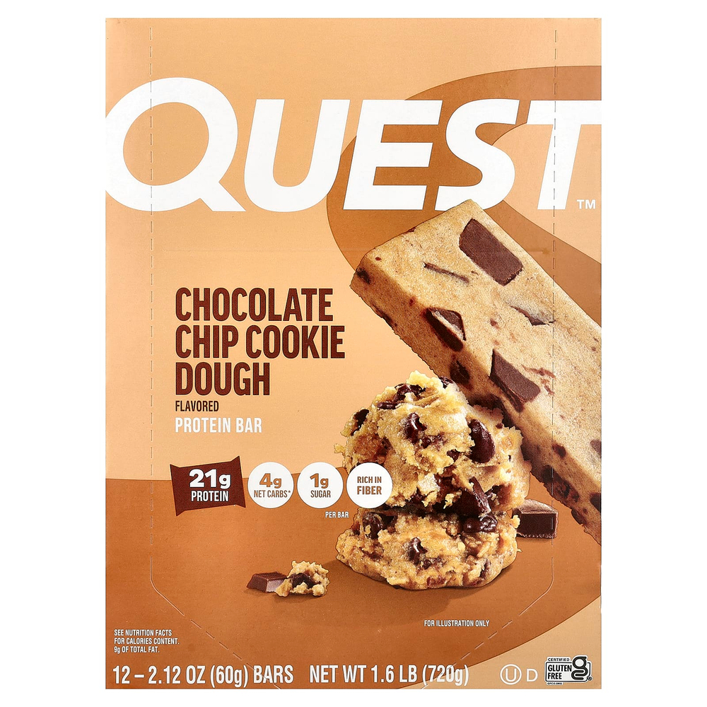 Quest Nutrition, Протеиновый батончик, шоколадная крошка, песочное тесто, 12 штук, 2,12 унц. (60 г) каждый
