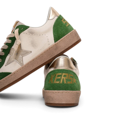 Women's Ball Star in white leather and green suede with gold leather star and heel tab