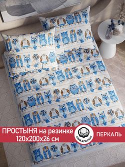 Простынь на резинке перкаль Сказка "Совушки" 120x200 см