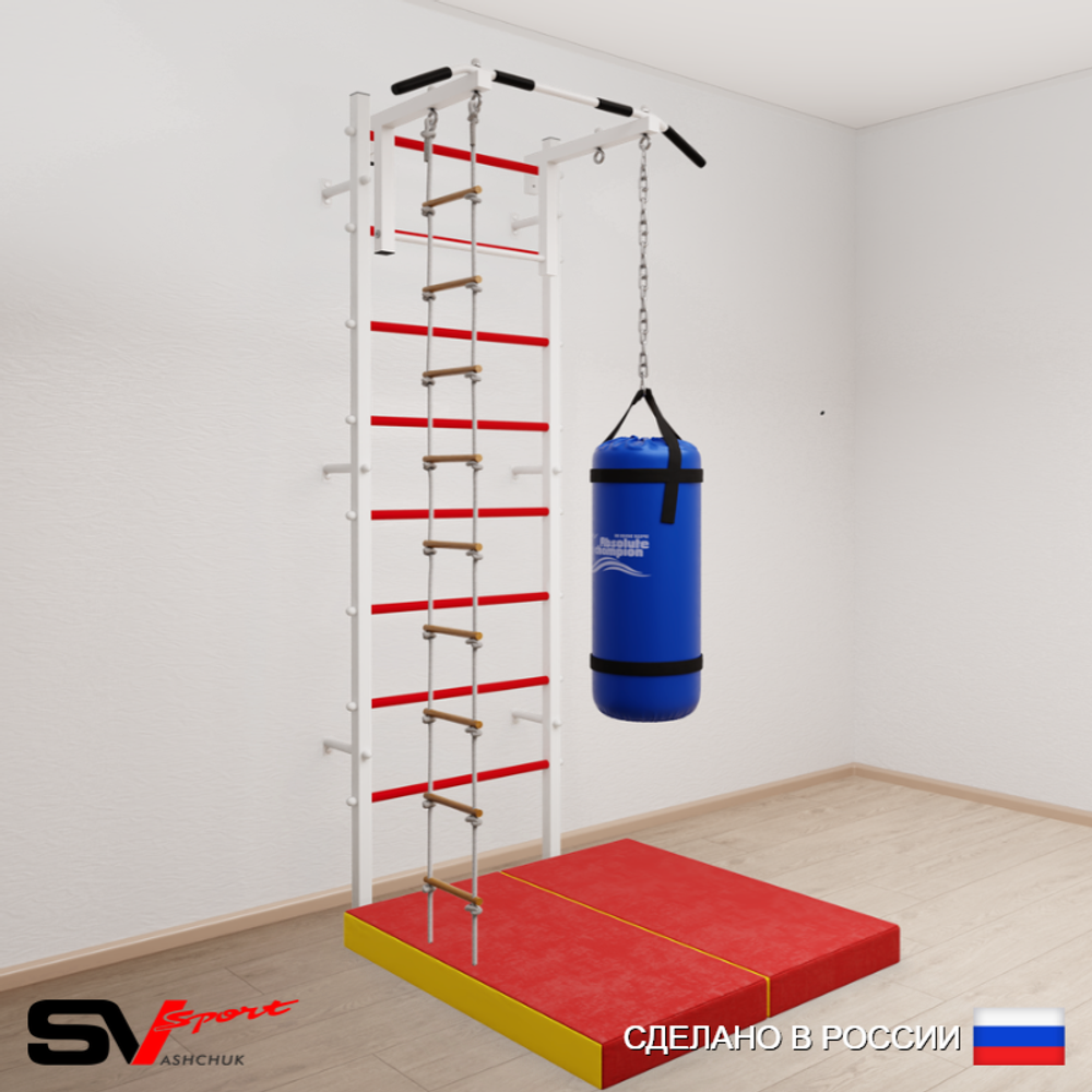 Шведская стенка Sv Sport усиленная 6117 (Турник стандарт/Лестница/Цепь/Мешок 30кг/Мат 1м)