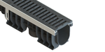 Лоток водоотводный PolyMax Drive DN100 h76 пластиковый с решеткой щелевой чугунной ВЧ кл. D (комплект)