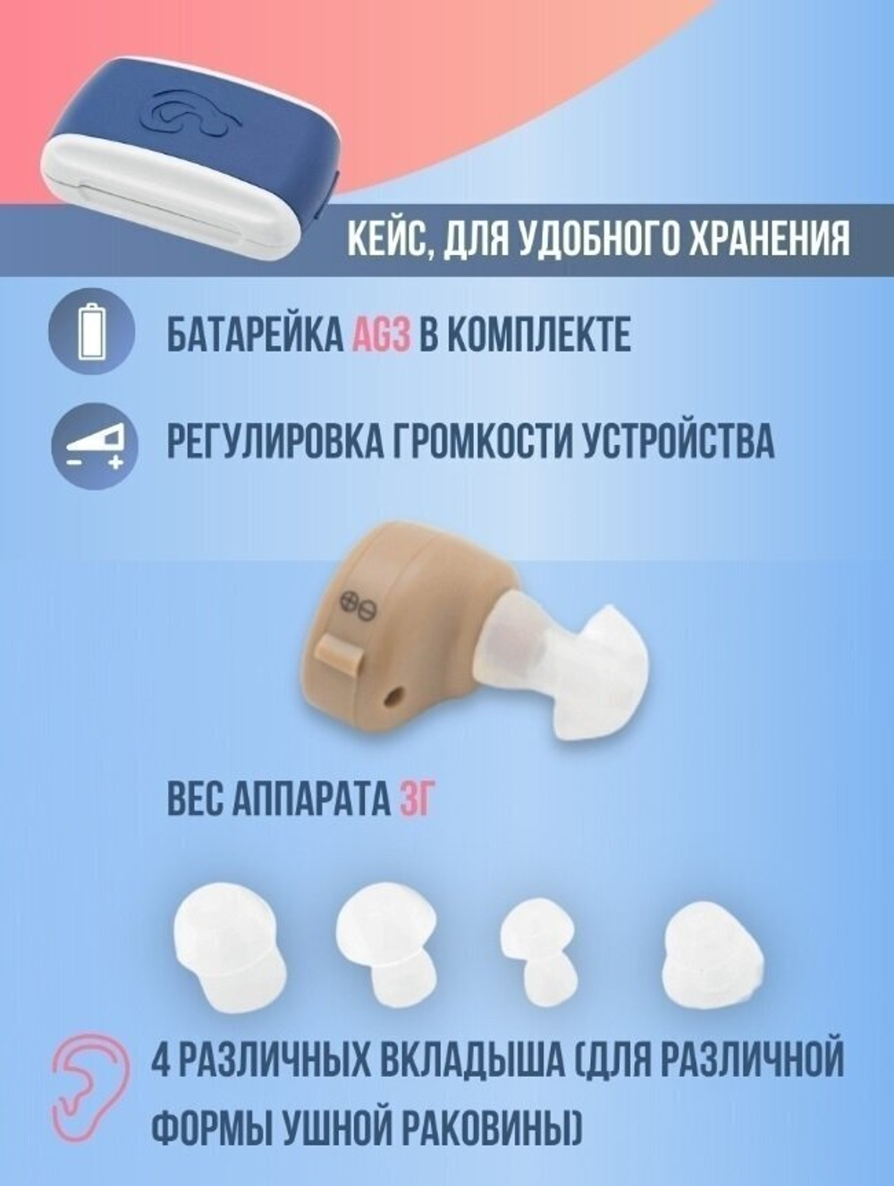 Axon K-80 Усилитель звука внутриушной / Усилитель слуха / Слуховой аппарат