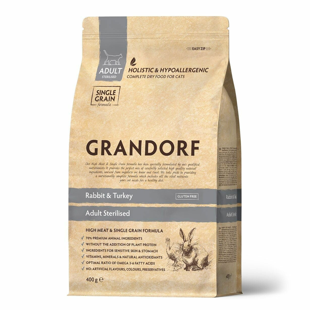Grandorf Rabbit Sterilised Adult - сухой корм для стерилизованных кошек от 1 года (400г)